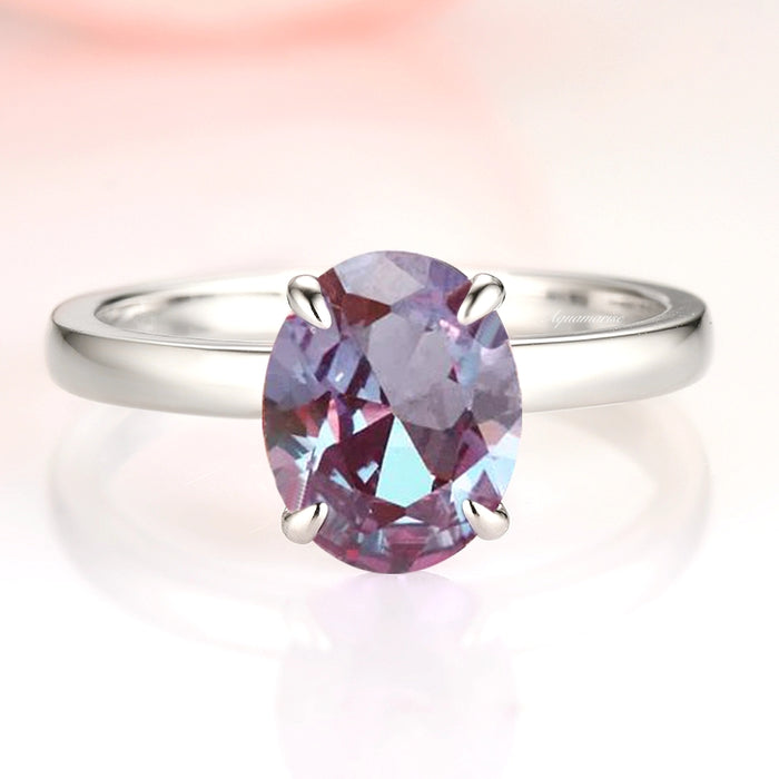 Solitaire 2ct Oval Cut Alexandrite Engagement Ring- Sterling Silver by Aquamarise, minimalist oval alexandrite in a sleek sterling silver band, part of sterling silver and women's engagement rings collections.