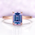 Solitaire Alexandrite Hidden Halo Engagement Ring in 14K Rose Gold Vermeil by Aquamarise, featuring a rectangular emerald-cut alexandrite gemstone with subtle hidden halo detailing.