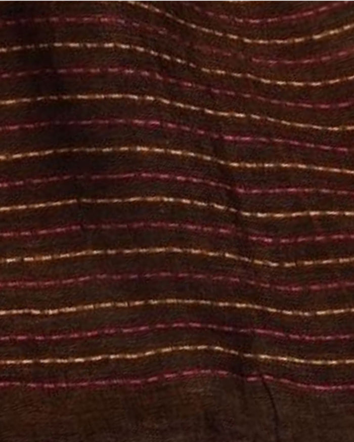 Sophisticated Pure Linen Kantha Work Saree Brown
