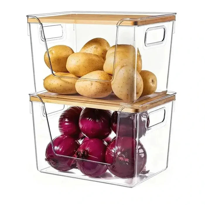 Stackable Pantry Organizer Bins Clear PET Bamboo Lid – image 7