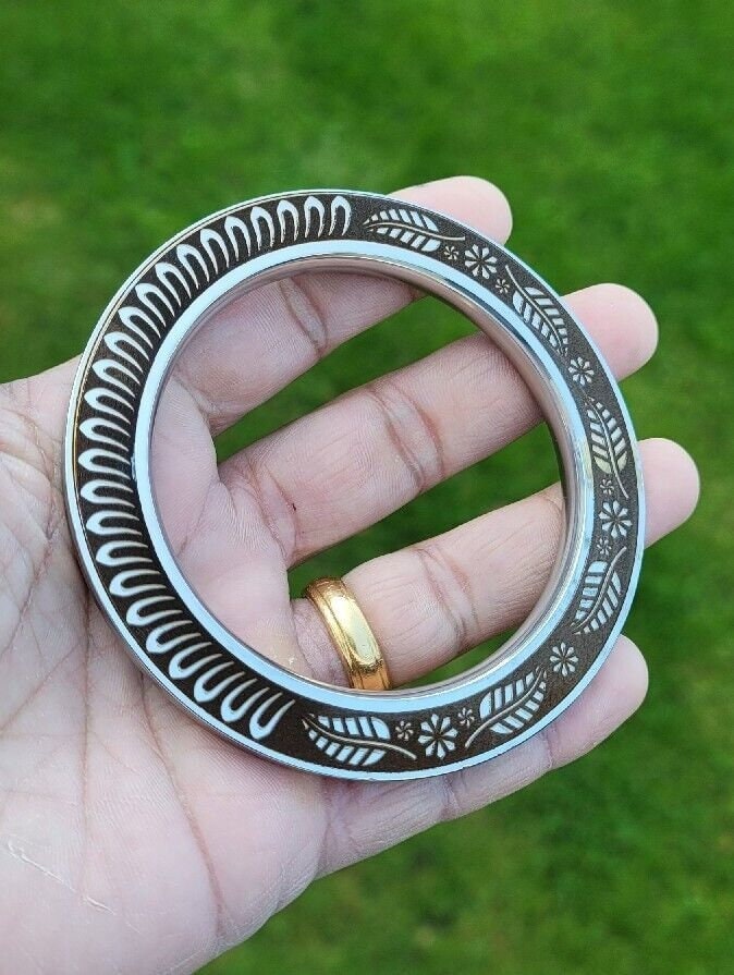 Stainless Steel Kara Floral designer Karha Punjabi Kada Sikh Singh Bangle i19