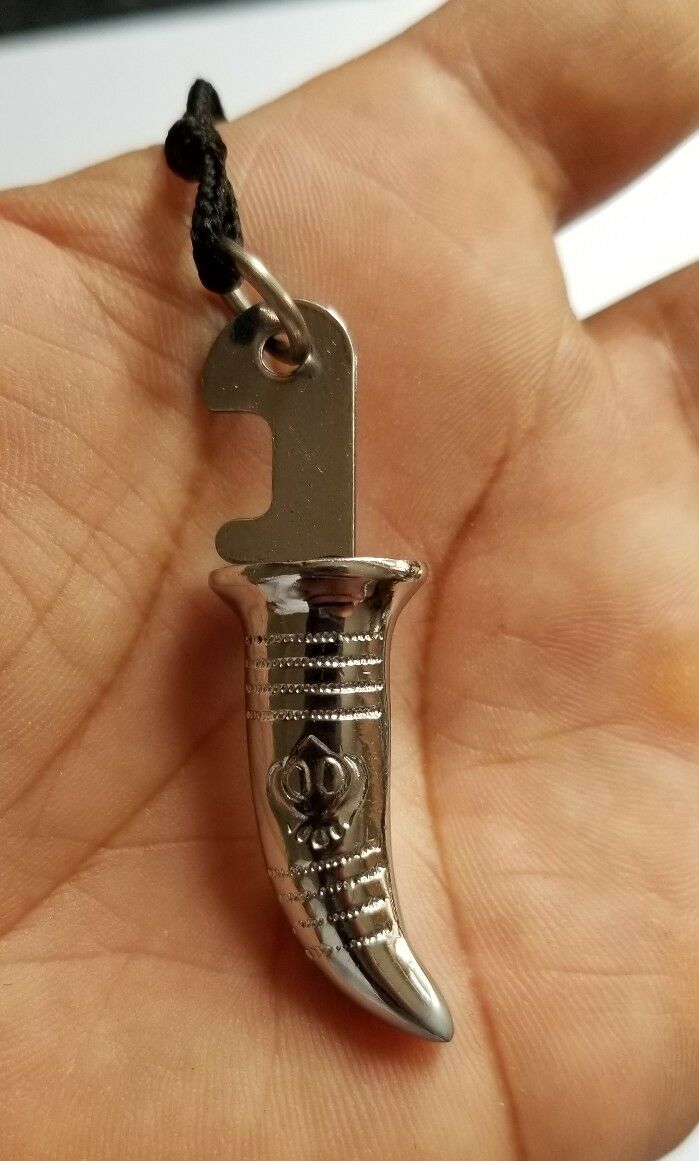 Stainless Steel Sikh Singh Kaur Sword Khanda engraved Pendant in thread Necklace
