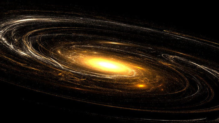 Golden galaxy swirl inspiration image for the Starry Night® Stardust tungsten wedding band by Aquamarise