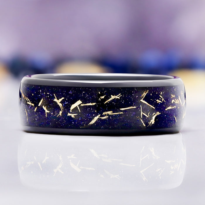 Starry Night Stardust Men's Wedding Band in Black Tungsten Carbide, 8mm, by Aquamarise