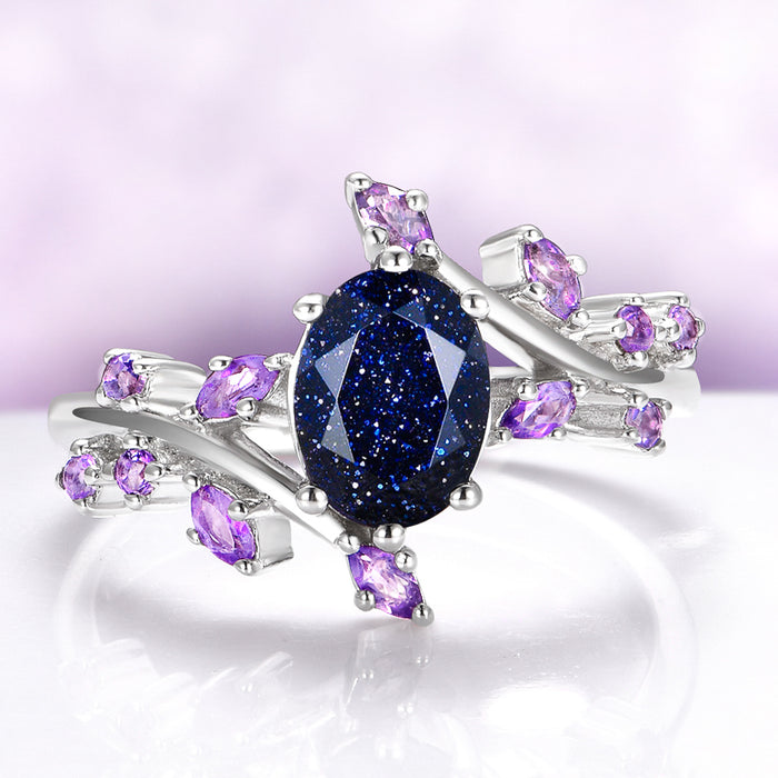 Starry Night™ Galaxy Engagement Ring | Blue Sandstone Ring