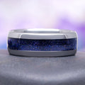 Elara Starry Night and Crescent Moon Couples Ring Set featuring a polished silver band with a deep blue sandstone inlay that sparkles like a night sky, part of Aquamarise's Matching Couples' Rings and Starry Night™ Rings collections.