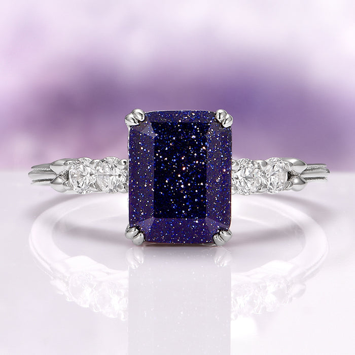 Starry Night Couples Ring Set- Night Court Inspired by Aquamarise, featuring a sparkling blue sandstone center with diamond accents, a celestial-inspired design for matching couples rings.