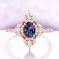 Stella Alexandrite Ring in 14K Rose Gold Vermeil by Aquamarise, featuring an oval color-change alexandrite in a north-star halo of marquise and round accents.