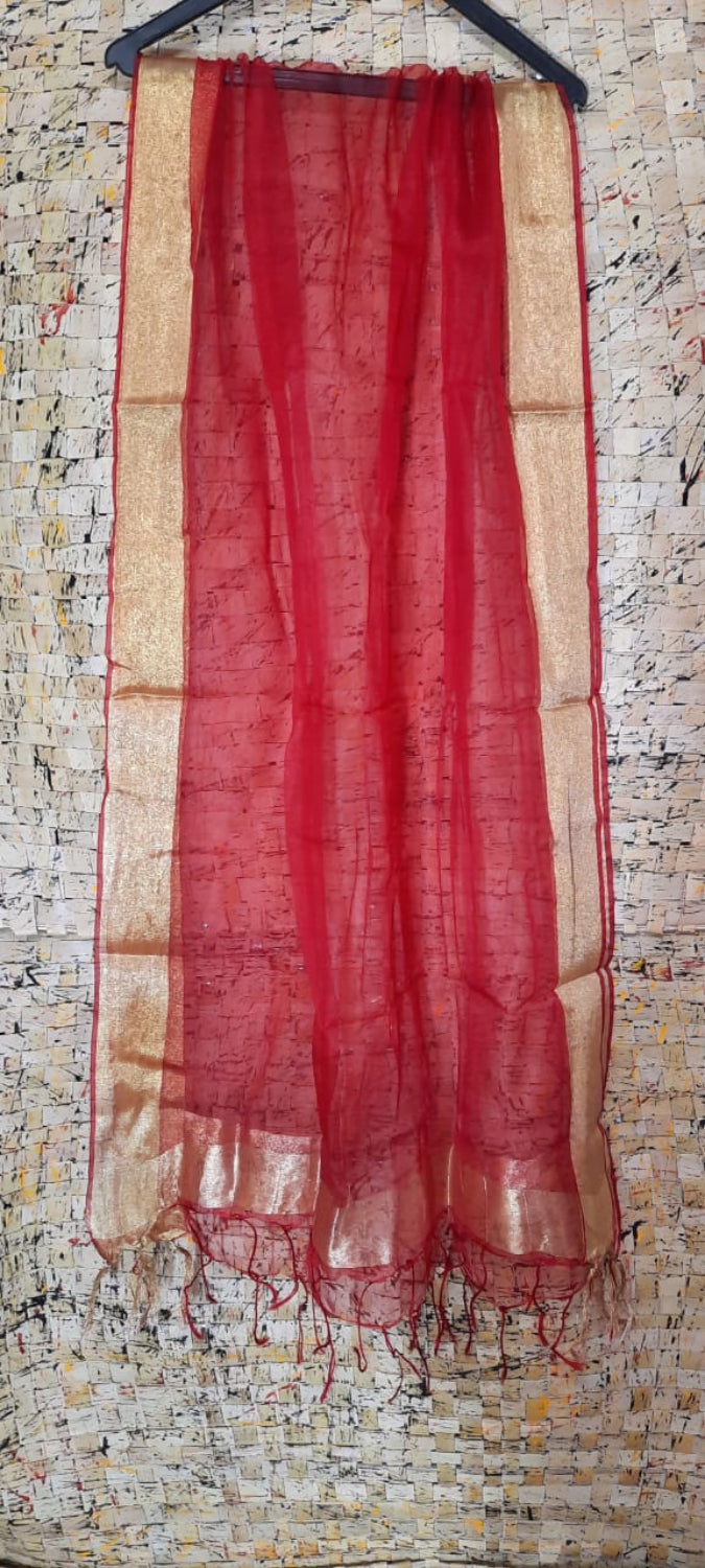 Organza Dupatta â€“ Red â€“ Hand Dyed â€“ Indiehaat