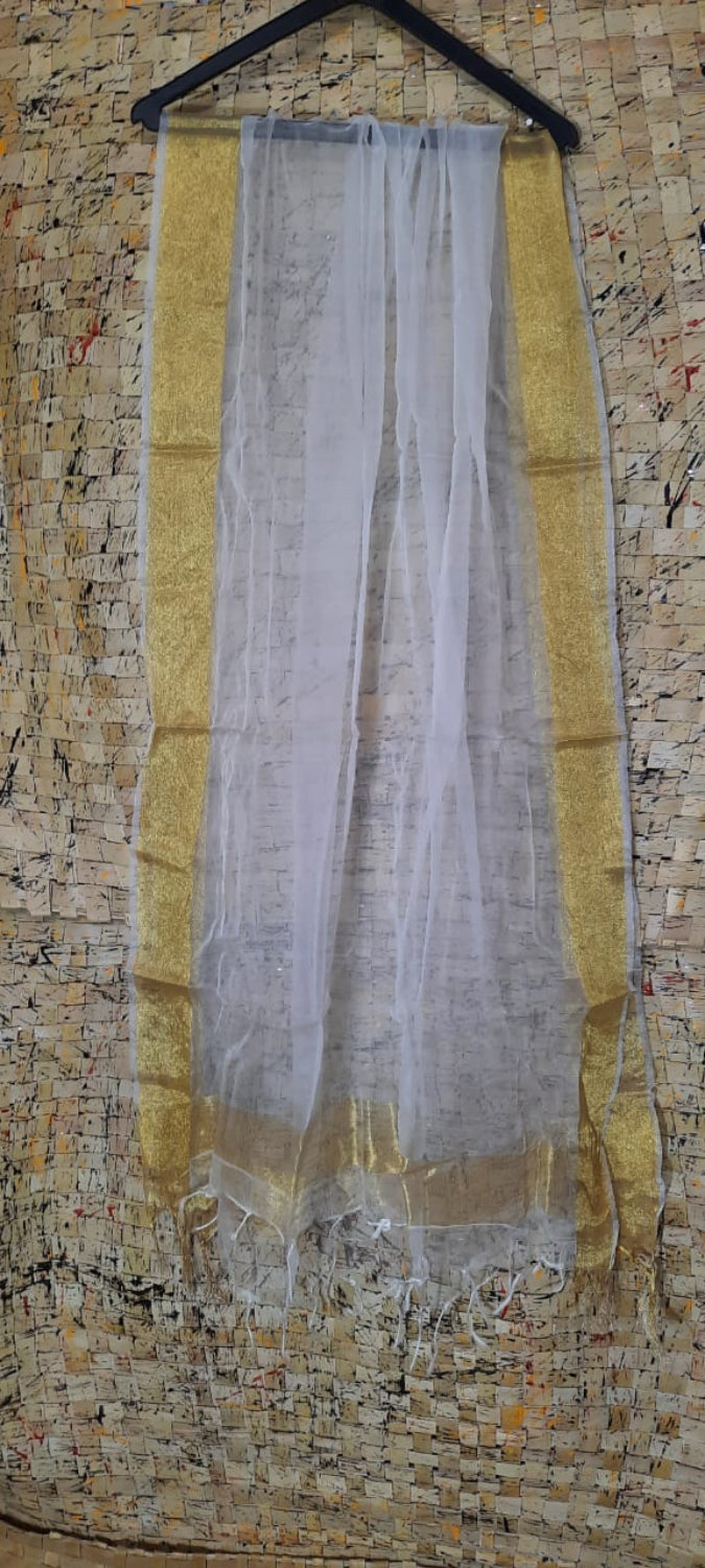 Organza Dupatta â€“ White â€“ Hand Dyed with Border Detail â€“ Indiehaat