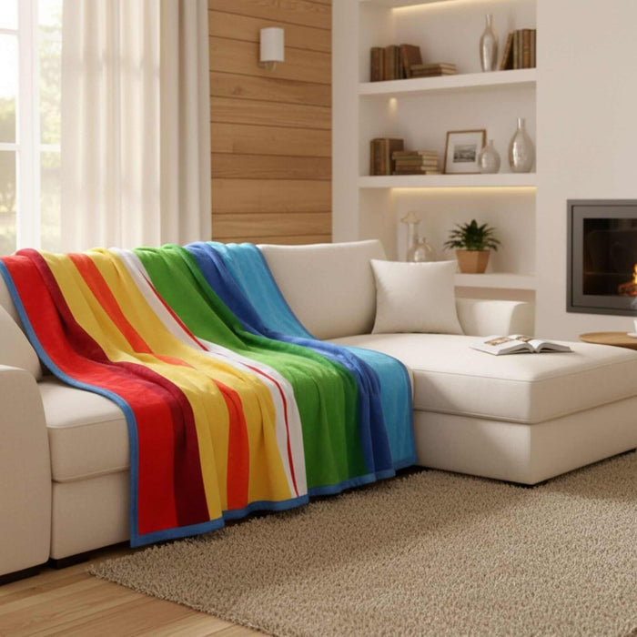 DaDa Bedding Colorful Striped Rainbow Reversible Plush Luxe Flannel Fleece Throw Blanket (XY9867)-1