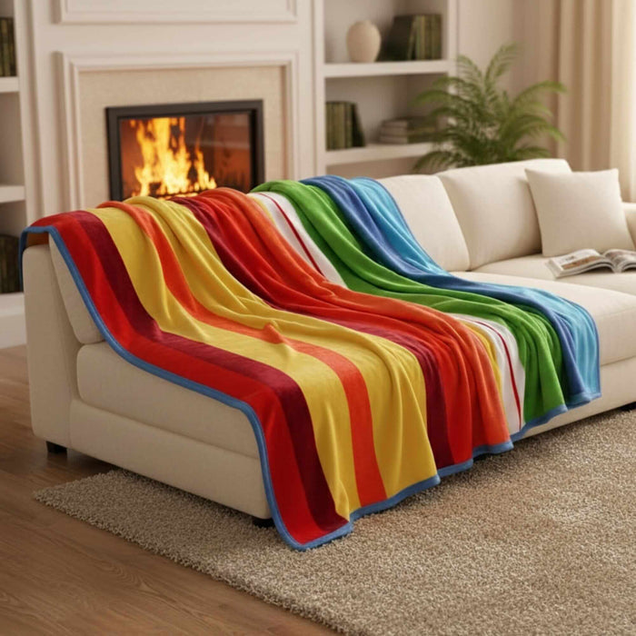 DaDa Bedding Colorful Striped Rainbow Reversible Plush Luxe Flannel Fleece Throw Blanket (XY9867)-2