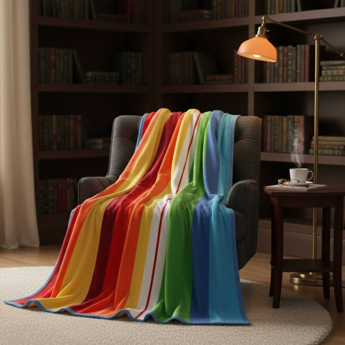 DaDa Bedding Colorful Striped Rainbow Reversible Plush Luxe Flannel Fleece Throw Blanket (XY9867)-3