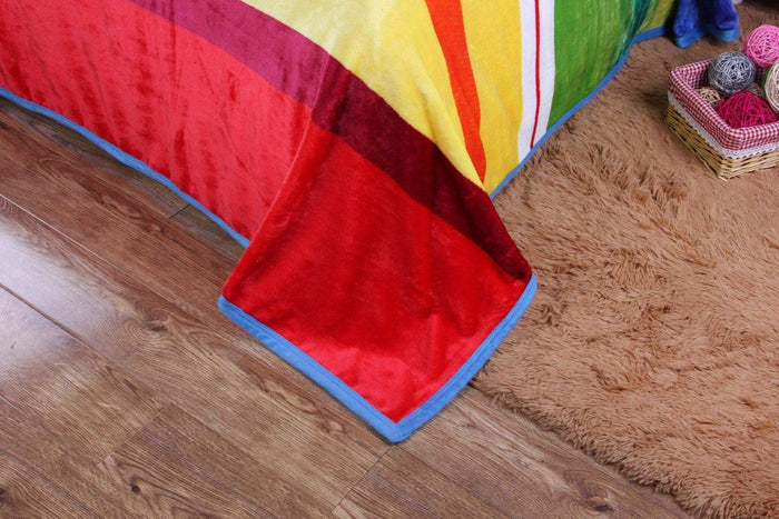 DaDa Bedding Colorful Striped Rainbow Reversible Plush Luxe Flannel Fleece Throw Blanket (XY9867)-4