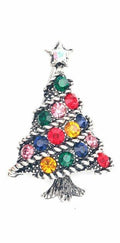 Stunning diamonte silver plated vintage look christmas tree brooch cake pin b1