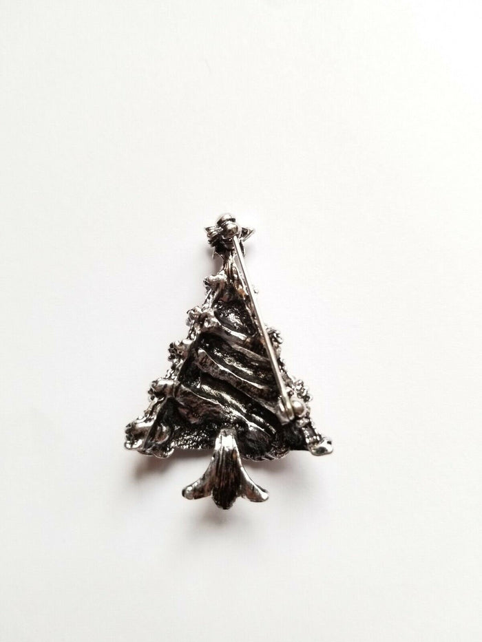 Stunning diamonte silver plated vintage look christmas tree brooch cake pin b1