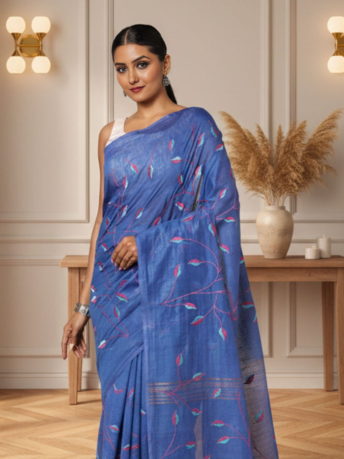 Stunning Eri Tussar Silk Embroidered Purple Saree