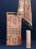 Stunning Katan Silk Madhubani Beige Suit (T+B+D)