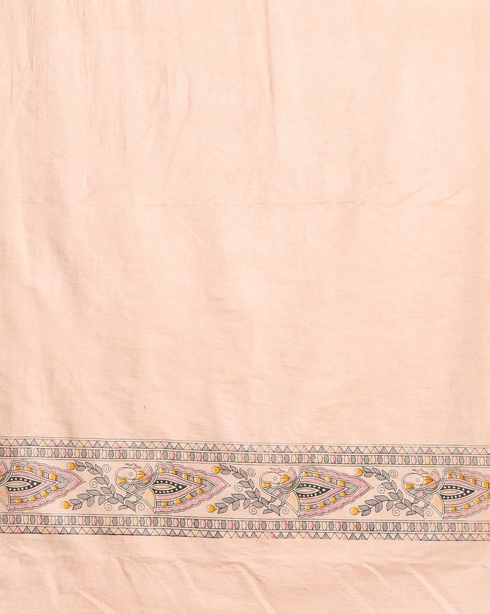 Stunning Katan Silk Madhubani Beige Suit (T+B+D)