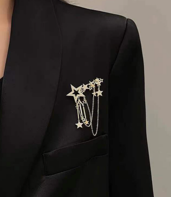 Stunning Stars Brooch Vintage Look Silver Plated High End Design Broach Pin U7