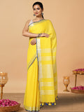 Subtle Slub Linen Hand Dyed Yellow Saree