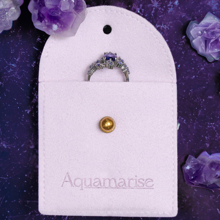 Suede Jewelry Pouch – Lilac Ring Storage & Travel Pouch – close-up detail