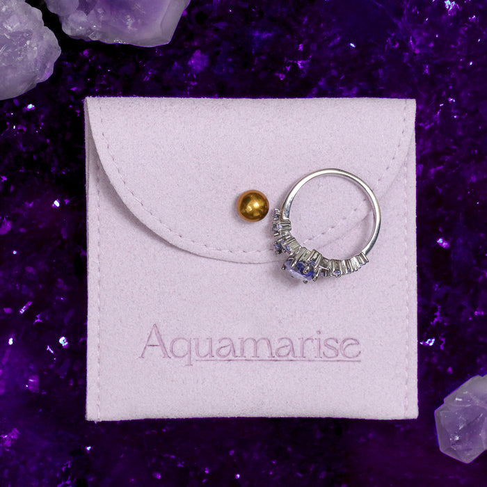 Suede Jewelry Pouch – Lilac Ring Storage & Travel Pouch – shown on hand