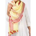 Hand Dyed Pure Linen Yellow Dupatta-Indiehaat