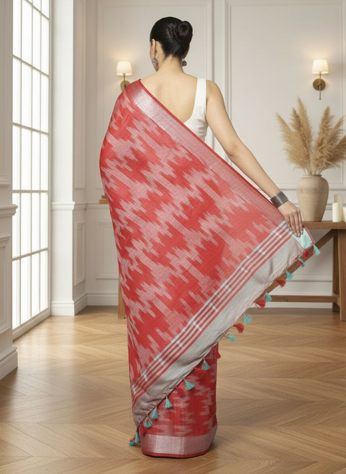 Sunny Ikkat Slub Linen Handloom Blue Saree