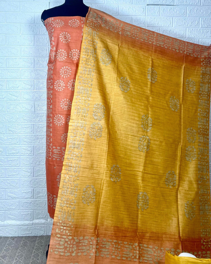 Sunny Khadi Cotton Wax Batik Hand Dyed Orange Suit (T+B+D)