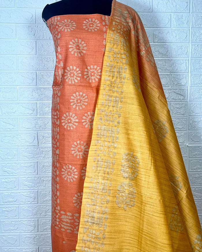 Sunny Khadi Cotton Wax Batik Hand Dyed Orange Suit (T+B+D)