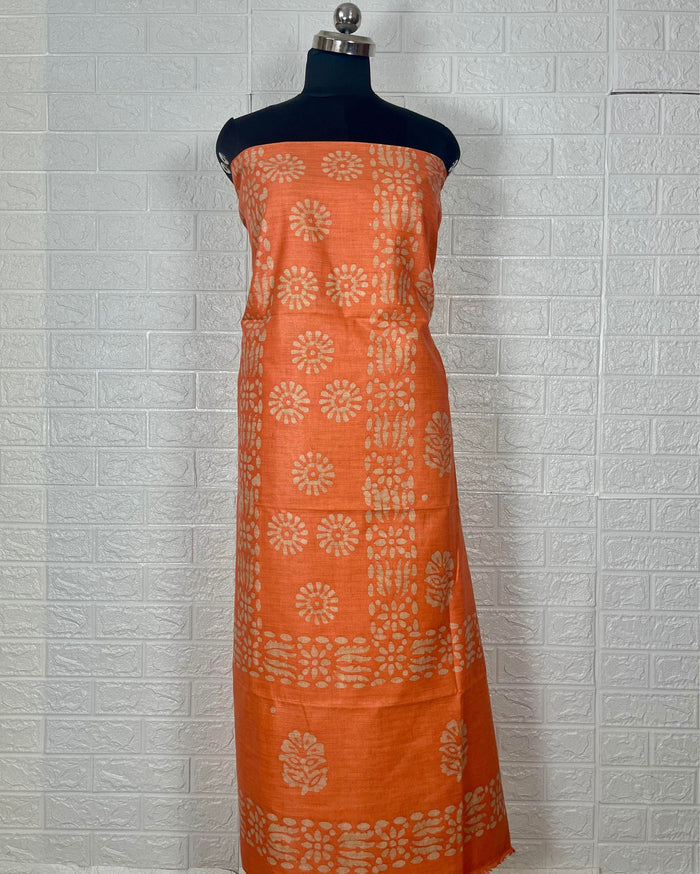 Sunny Khadi Cotton Wax Batik Hand Dyed Orange Suit (T+B+D)