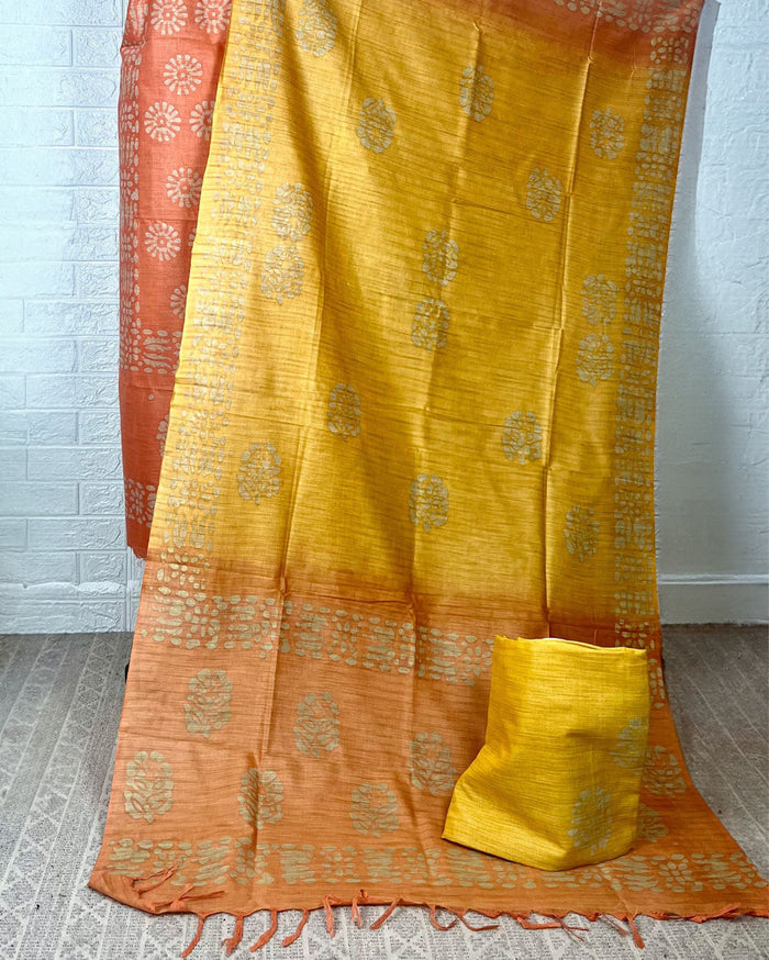 Sunny Khadi Cotton Wax Batik Hand Dyed Orange Suit (T+B+D)
