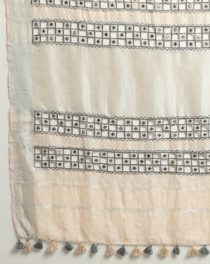 Surreal Pure Linen Hand Cutwork Design Off White Saree