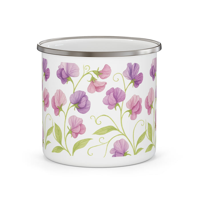 Sweet Pea Flower Design on Enamel Mug