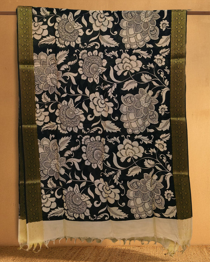 Indiehaat |Bangalori Handpainted Black Dupatta