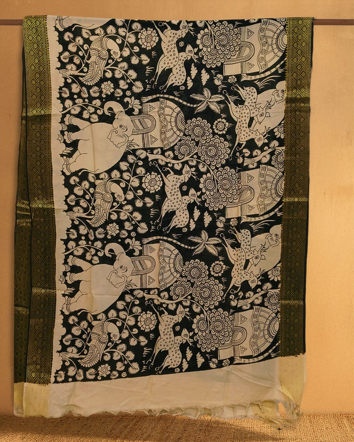 Indiehaat |Bangalori Handpainted Black Dupatta