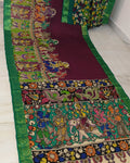 Indiehaat | Kalamkari Hand Painted Pure Silk Wine Saree | Elegant