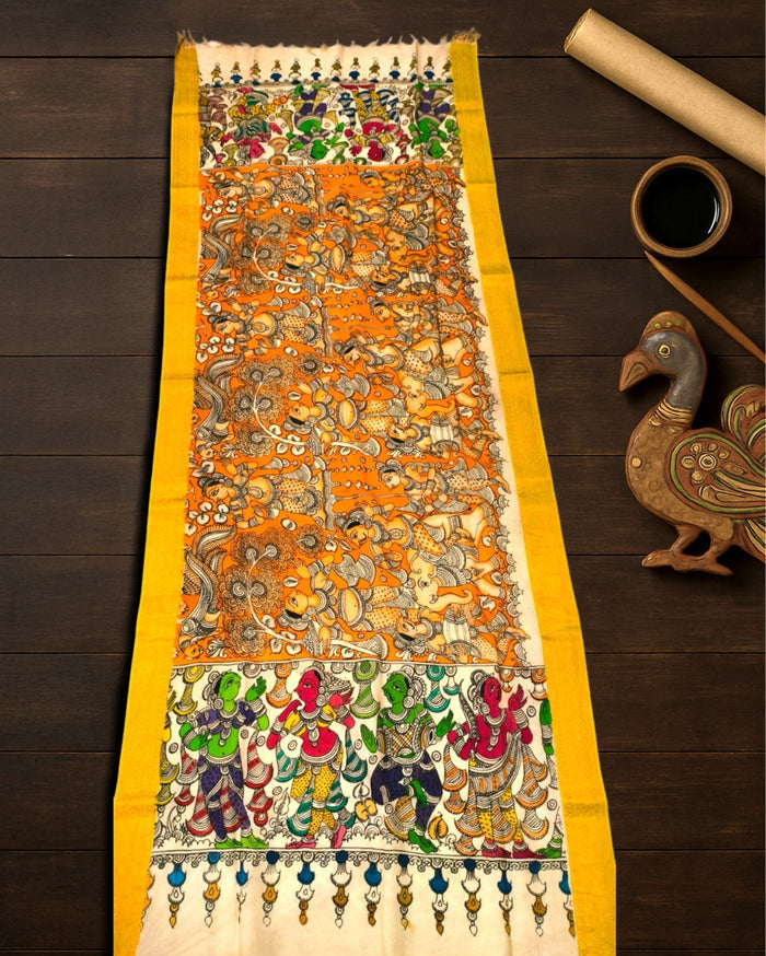 Indiehaat | Mangalagiri Handpainted Dupatta Yellow