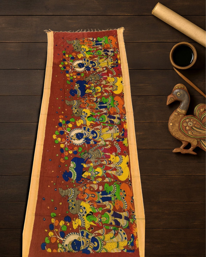 Indiehaat | Mangalagiri Handpainted Dupatta Brown