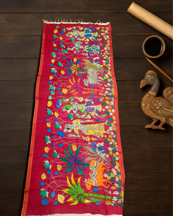 Indiehaat | Mangalagiri Handpainted Dupatta Pink