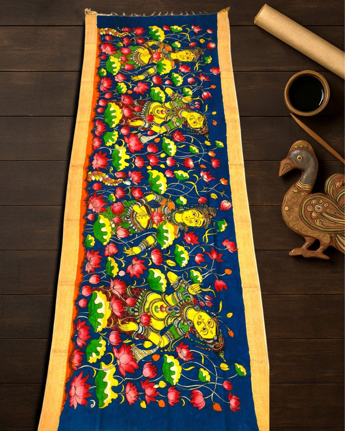Indiehaat | Mangalagiri Handpainted Dupatta Blue