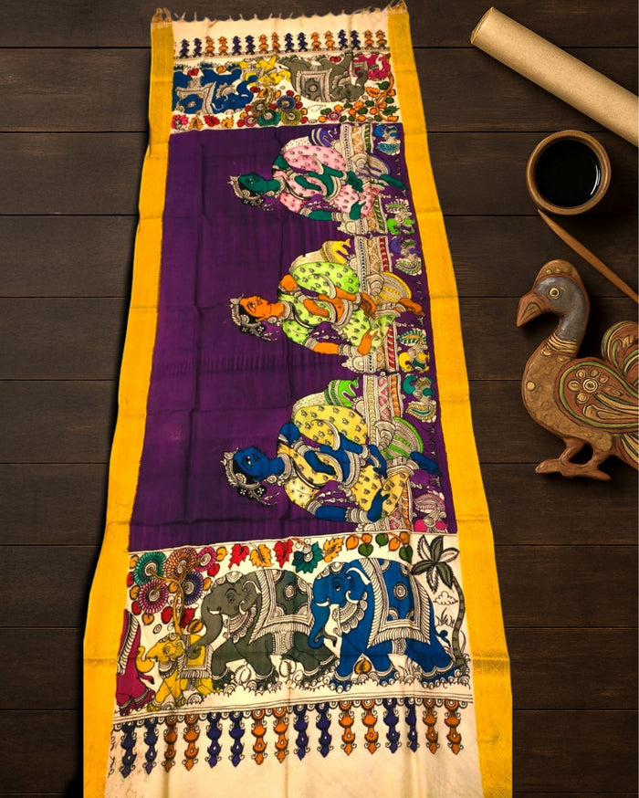 Indiehaat | Mangalagiri Handpainted Dupatta Purple
