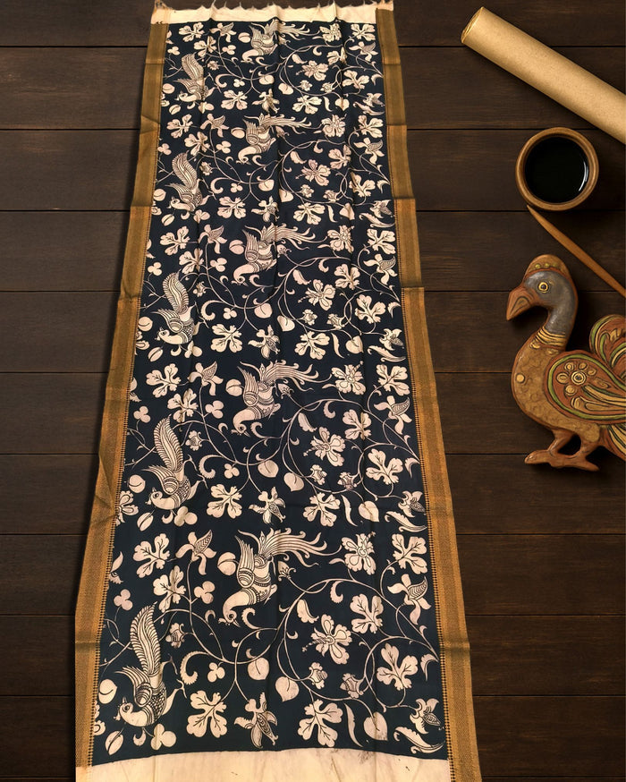Indiehaat | Mangalagiri Handpainted Dupatta Black & White