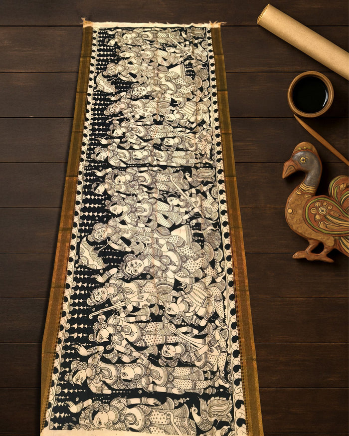 Indiehaat | Mangalagiri Handpainted Dupatta Black & White