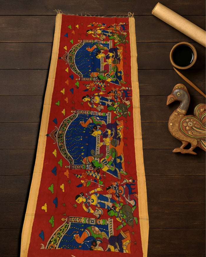 Indiehaat | Mangalagiri Handpainted Dupatta Red