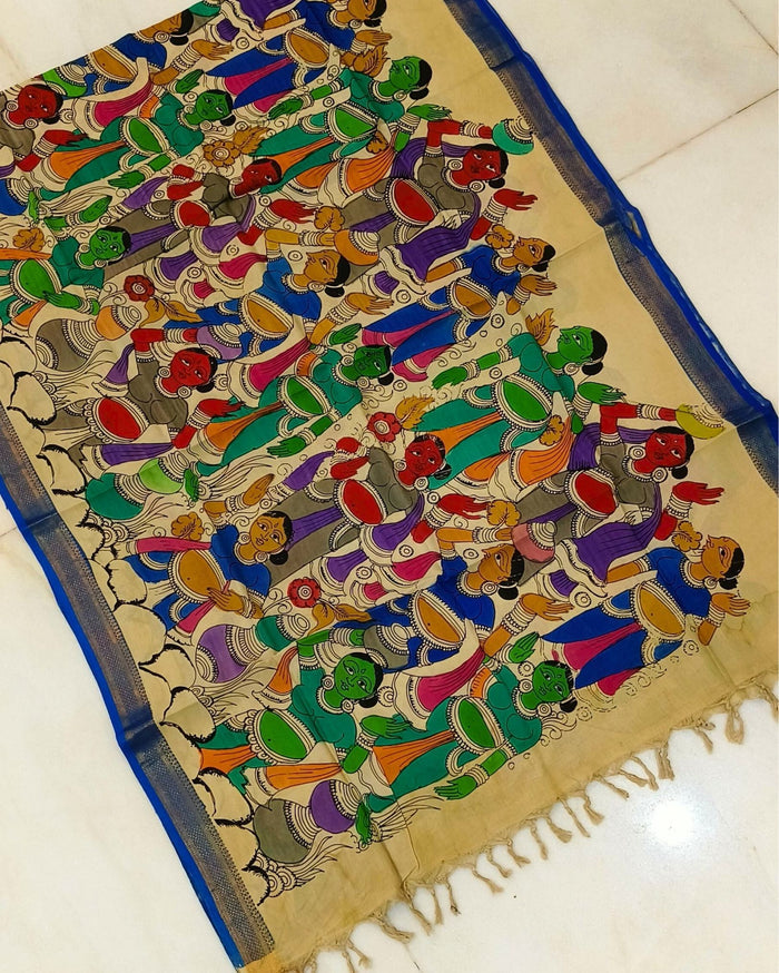 Indiehaat | Mangalagiri Silk Handpainted Red Dupatta