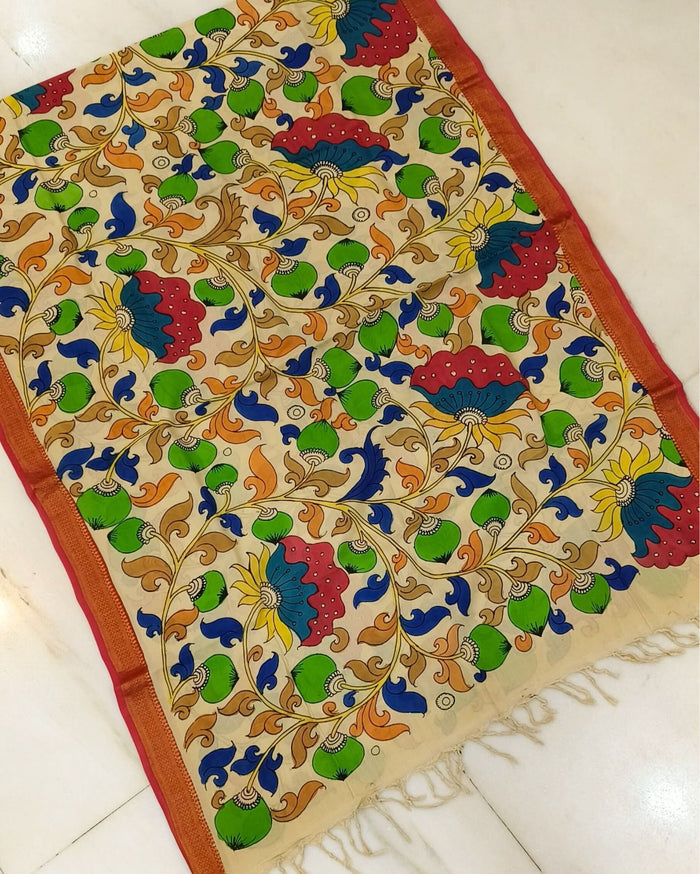 Indiehaat | Mangalagiri Silk Handpainted Black Dupatta