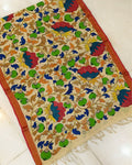 Indiehaat | Mangalagiri Silk Handpainted Black Dupatta