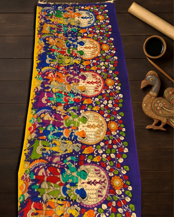 Indiehaat | Mangalagiri Handpainted Dupatta Blue